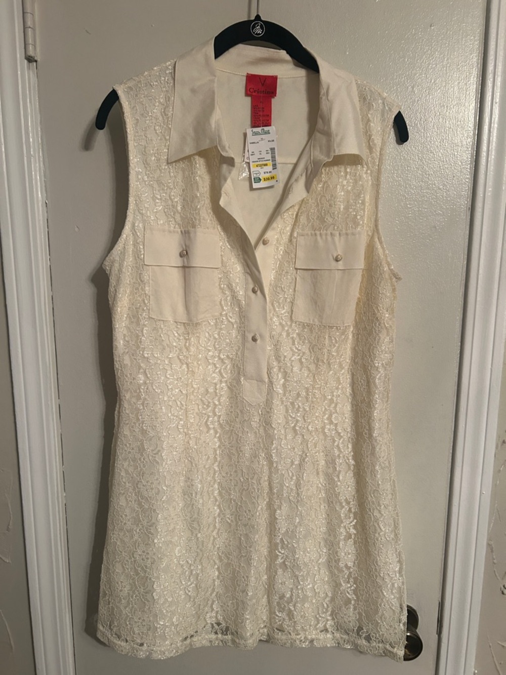 V Cristina Cream Lace Sleeveless Blouse